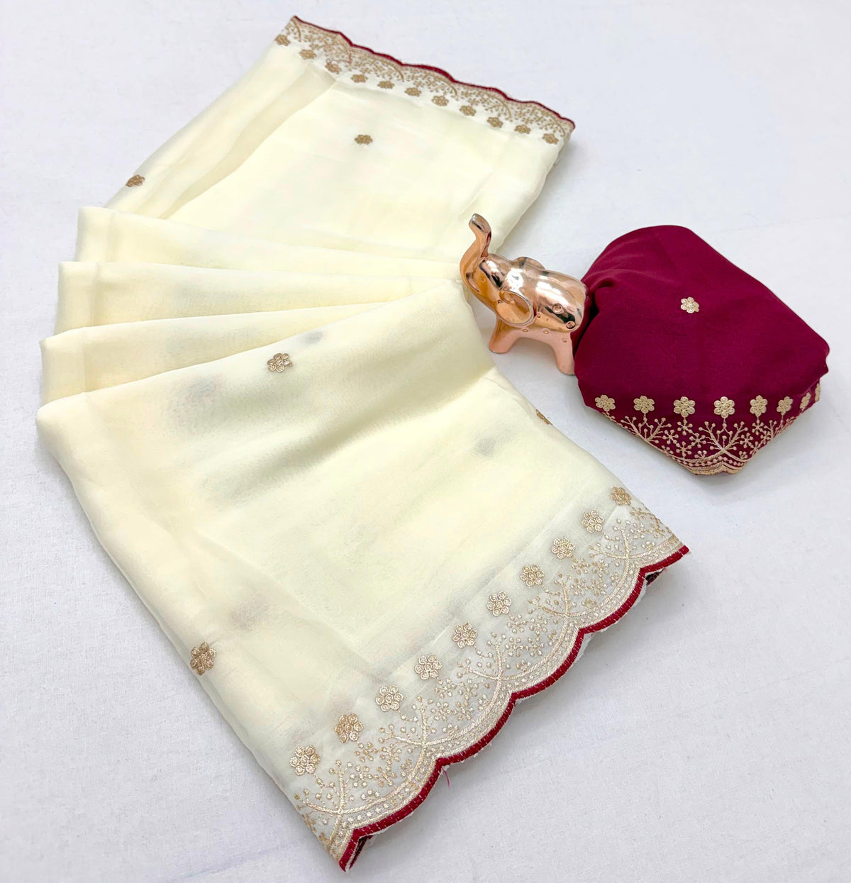 Splendorous Function Wear Georgette Embroidery Work Fancy Saree With Blissful Blouse Piece