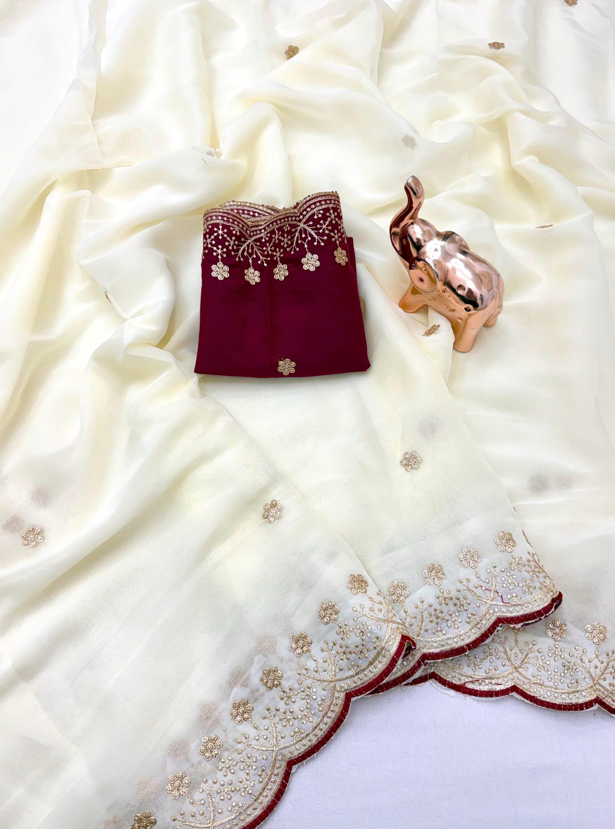 Splendorous Function Wear Georgette Embroidery Work Fancy Saree With Blissful Blouse Piece