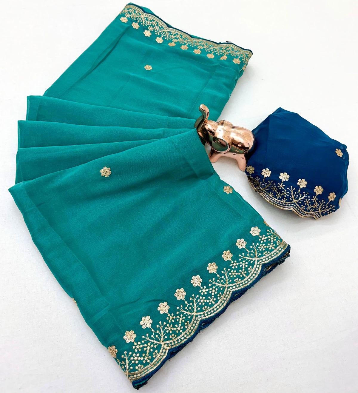 Splendorous Function Wear Georgette Embroidery Work Fancy Saree With Blissful Blouse Piece