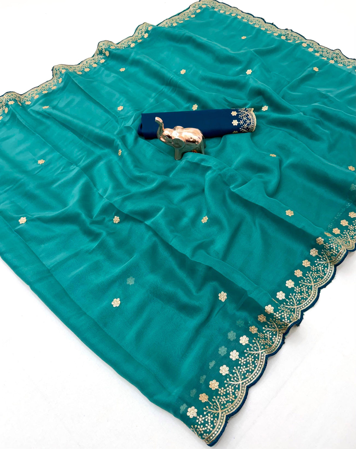 Splendorous Function Wear Georgette Embroidery Work Fancy Saree With Blissful Blouse Piece