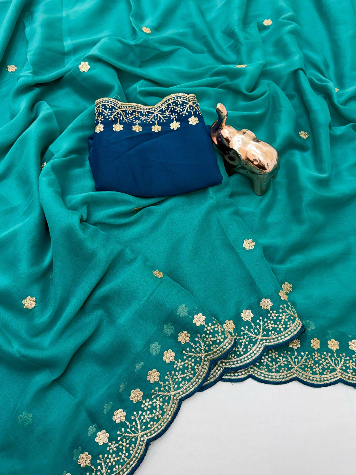 Splendorous Function Wear Georgette Embroidery Work Fancy Saree With Blissful Blouse Piece