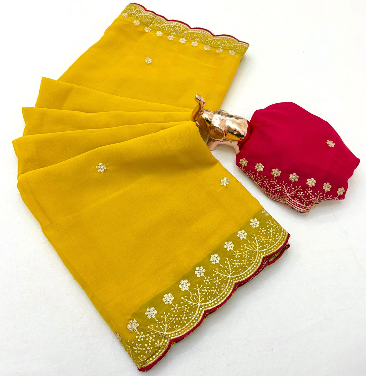 Splendorous Function Wear Georgette Embroidery Work Fancy Saree With Blissful Blouse Piece