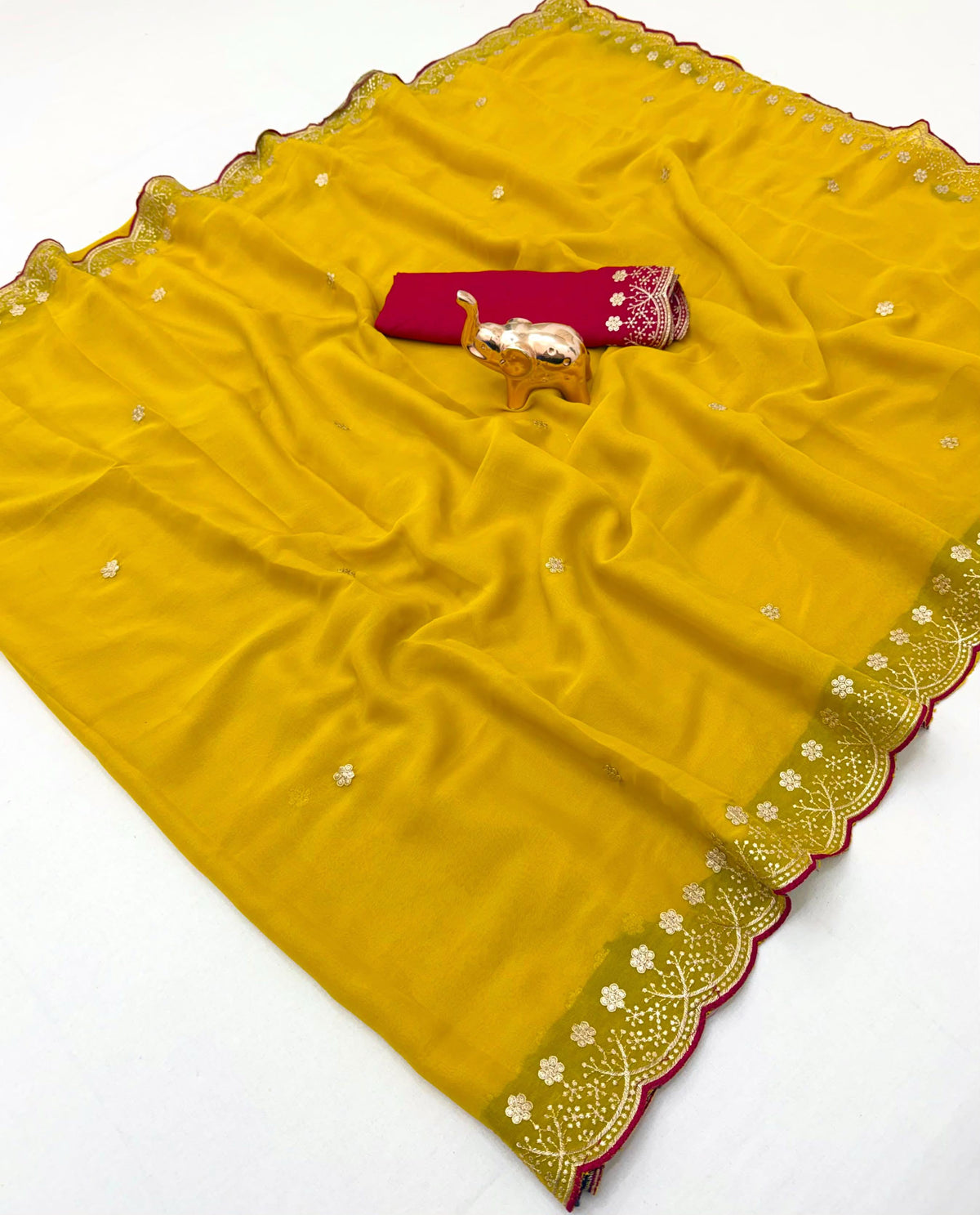 Splendorous Function Wear Georgette Embroidery Work Fancy Saree With Blissful Blouse Piece