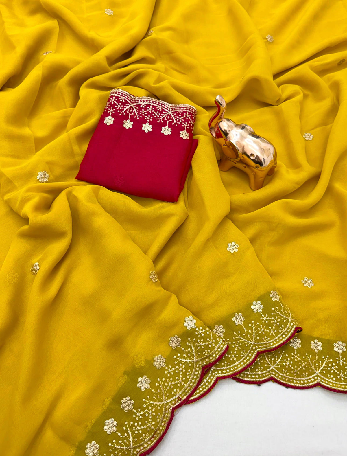 Splendorous Function Wear Georgette Embroidery Work Fancy Saree With Blissful Blouse Piece