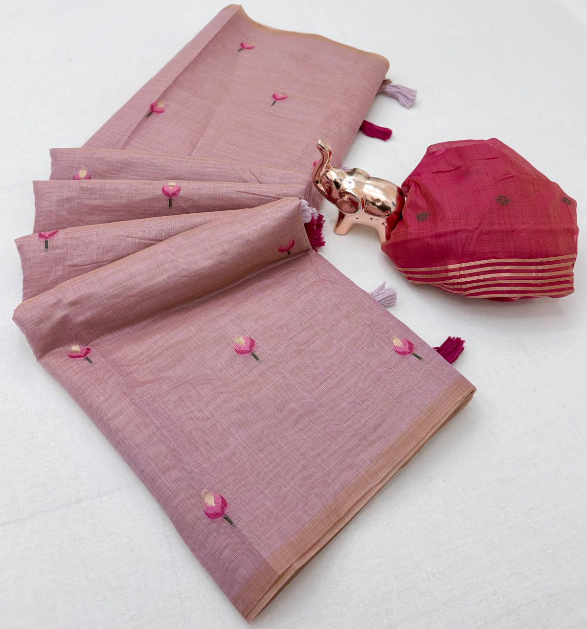 Divine Festive Wear Cotton Silk Print Design n Tussels Work Fancy Saree With Blouse Piece