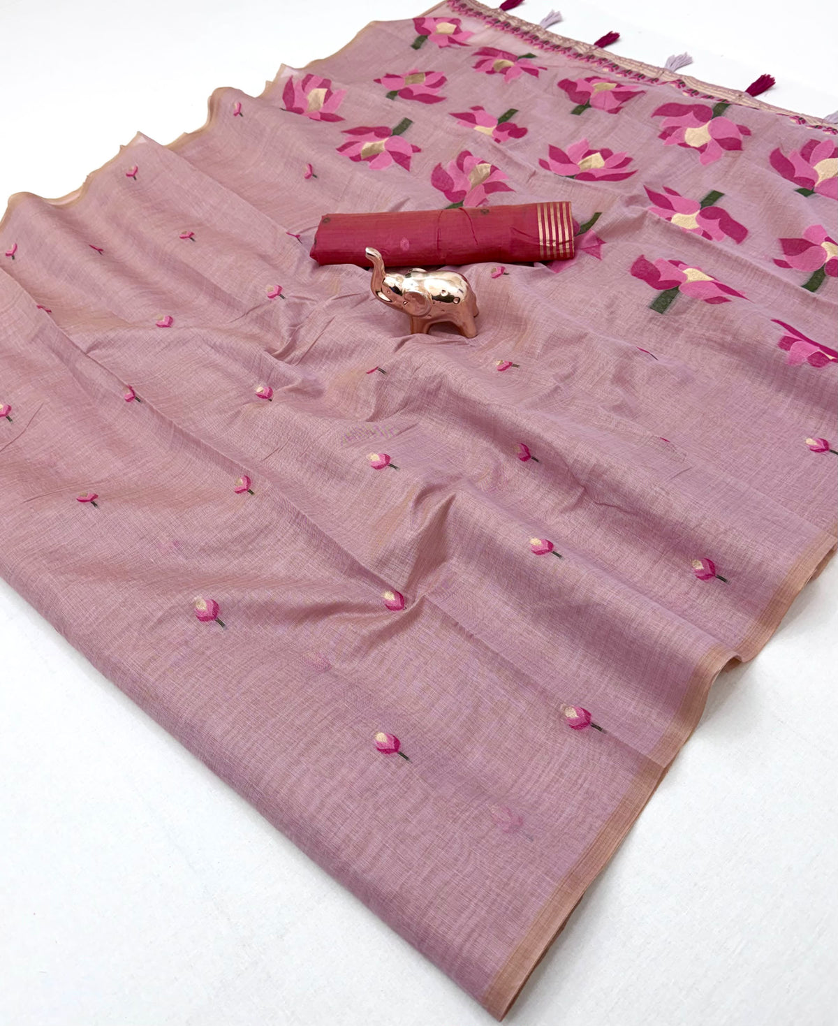 Divine Festive Wear Cotton Silk Print Design n Tussels Work Fancy Saree With Blouse Piece