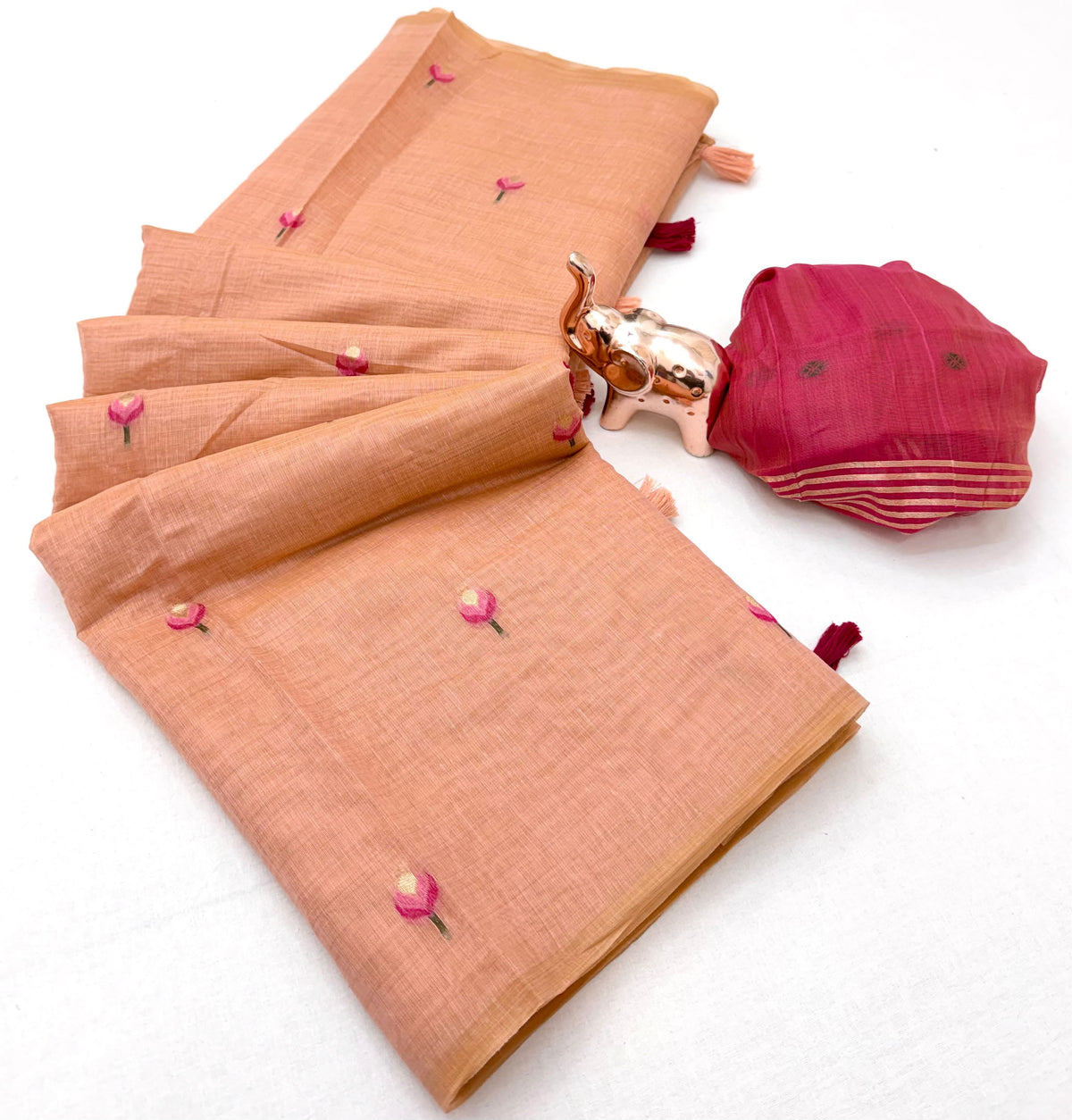 Divine Festive Wear Cotton Silk Print Design n Tussels Work Fancy Saree With Blouse Piece