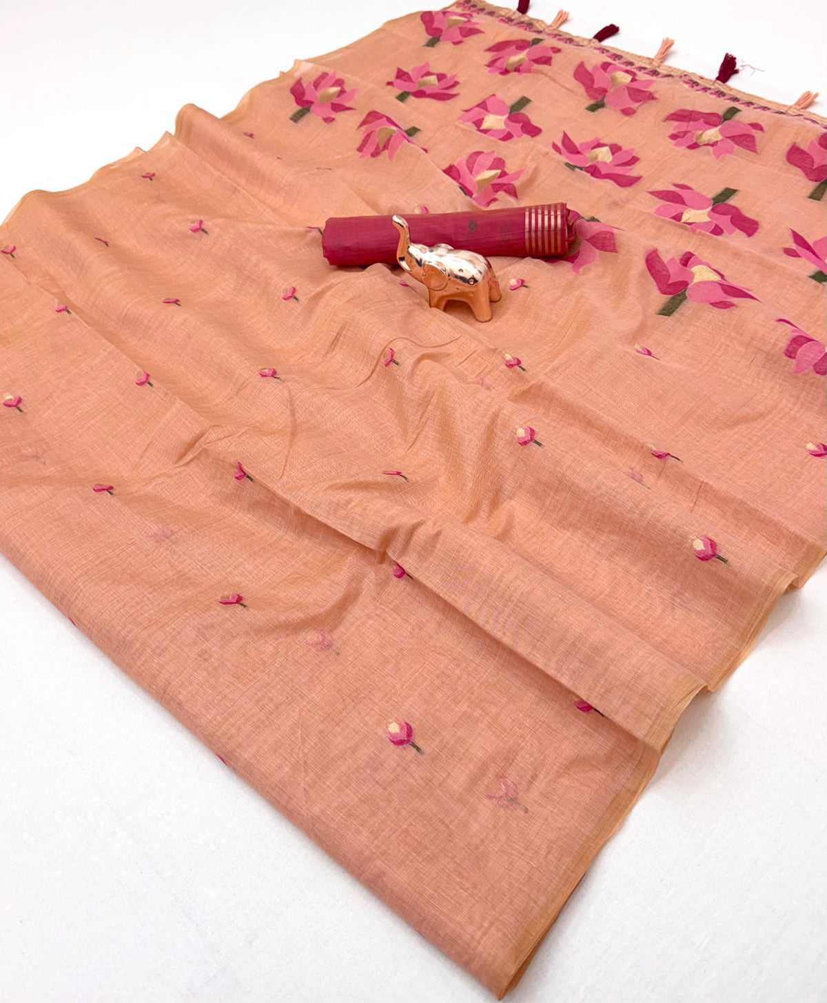 Divine Festive Wear Cotton Silk Print Design n Tussels Work Fancy Saree With Blouse Piece