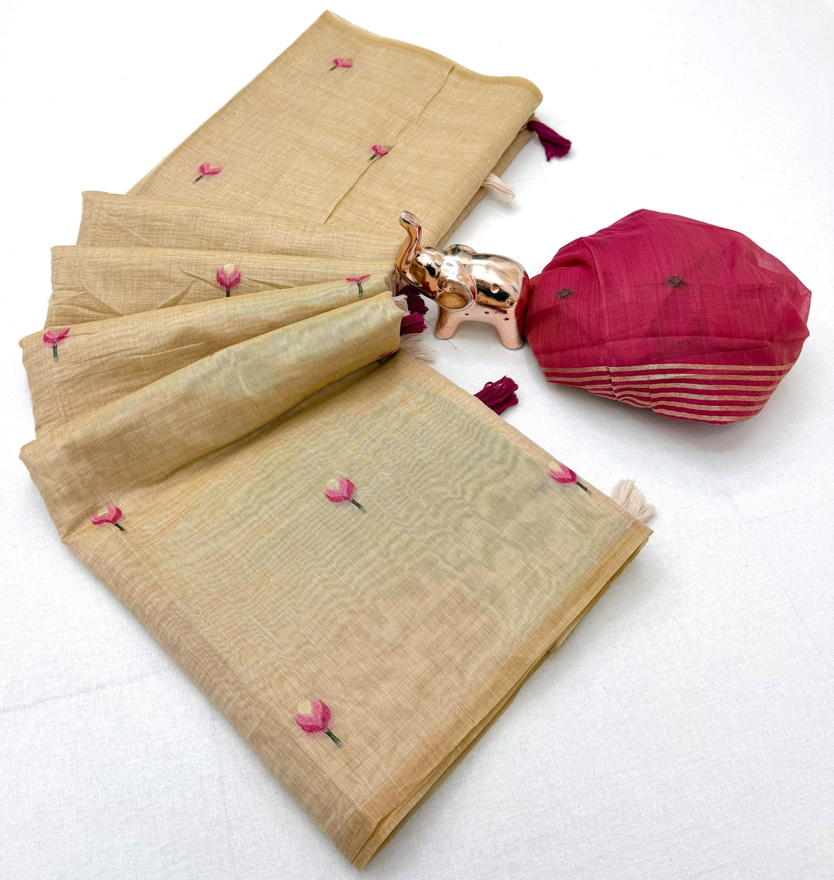 Divine Festive Wear Cotton Silk Print Design n Tussels Work Fancy Saree With Blouse Piece