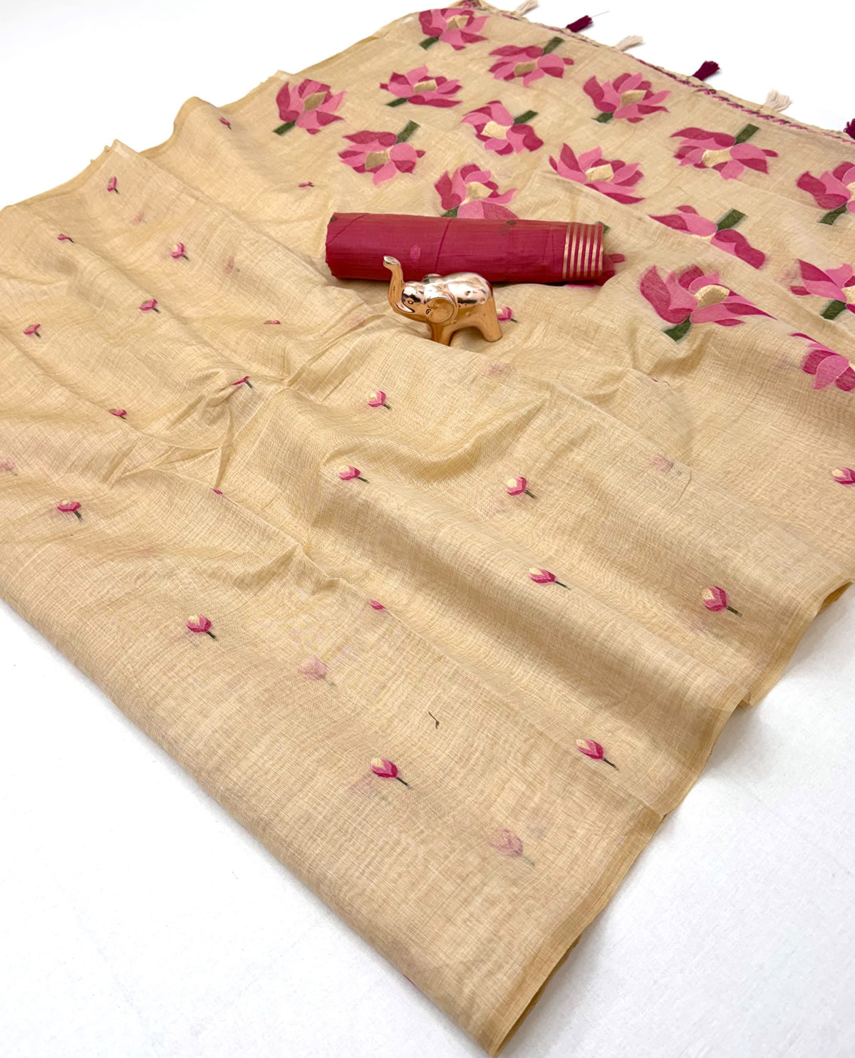 Divine Festive Wear Cotton Silk Print Design n Tussels Work Fancy Saree With Blouse Piece