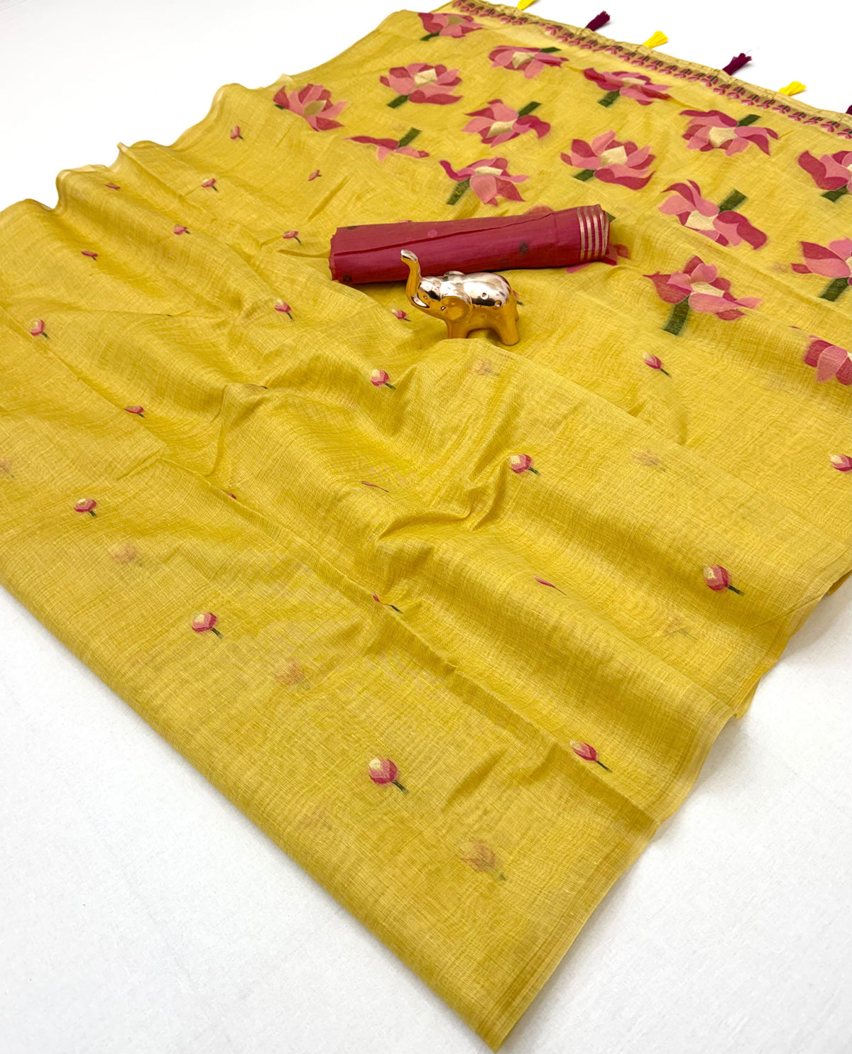 Divine Festive Wear Cotton Silk Print Design n Tussels Work Fancy Saree With Blouse Piece