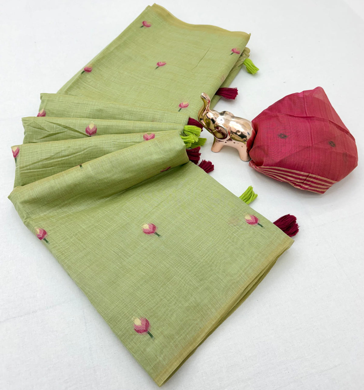 Divine Festive Wear Cotton Silk Print Design n Tussels Work Fancy Saree With Blouse Piece
