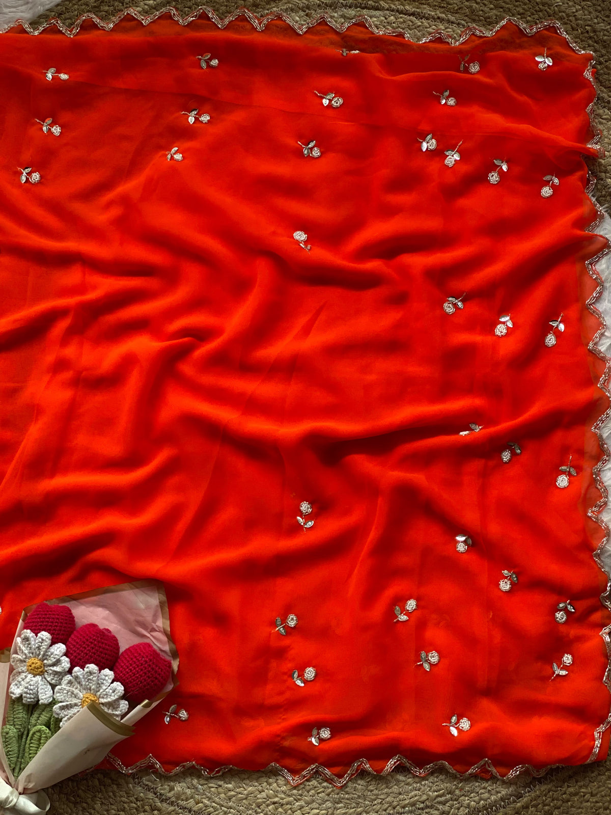 Opulent Party Wear Georgette Embroidery n Handwork Designer Saree With Matching Blouse Piece