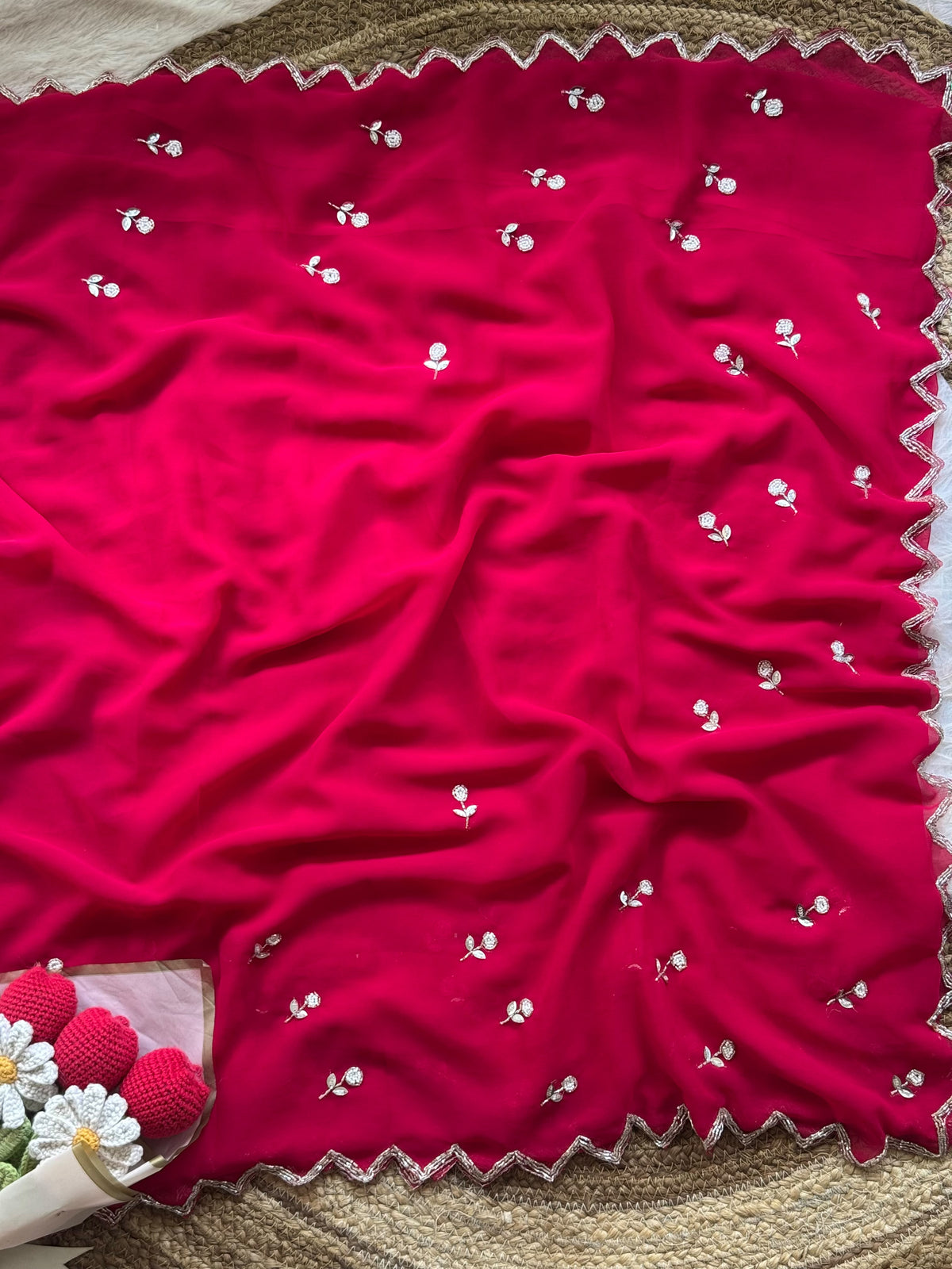 Opulent Party Wear Georgette Embroidery n Handwork Designer Saree With Matching Blouse Piece