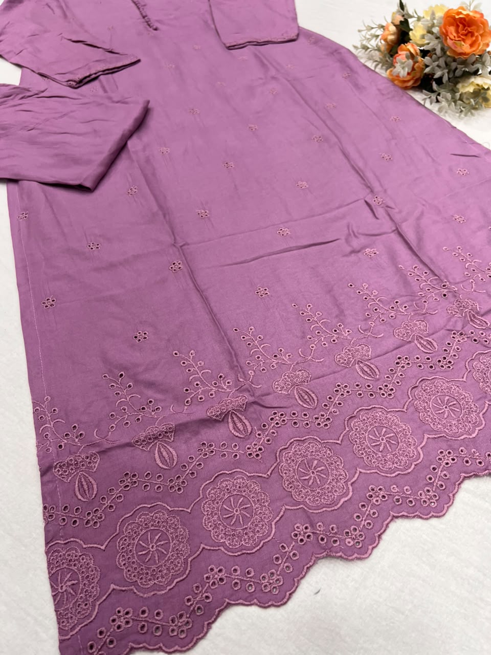 Heritage Function Wear Cotton Embroidery Work Fancy  Straight Kurta With Trouser n Dupatta Set