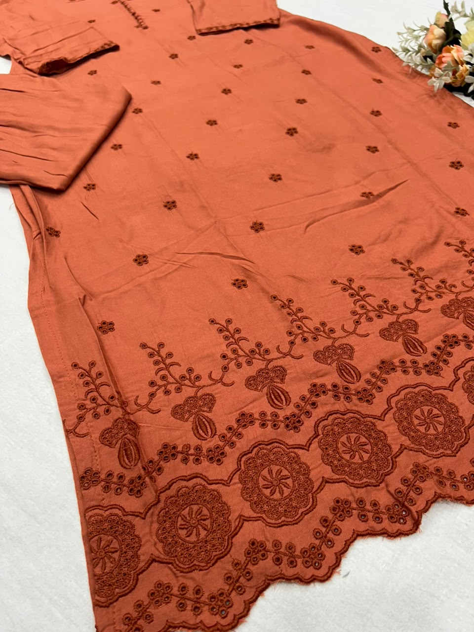 Heritage Function Wear Cotton Embroidery Work Fancy  Straight Kurta With Trouser n Dupatta Set
