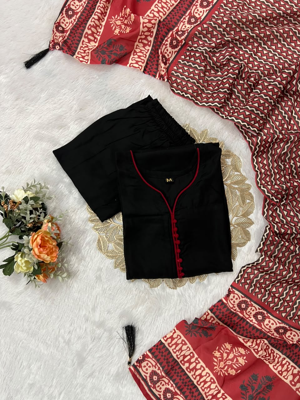 Regal Party Wear Cotton Embroidery Work Fancy  Straight Kurta With Trouser n Dupatta Set