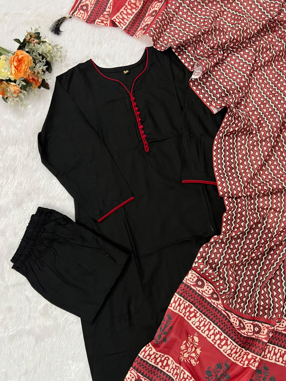 Regal Party Wear Cotton Embroidery Work Fancy  Straight Kurta With Trouser n Dupatta Set