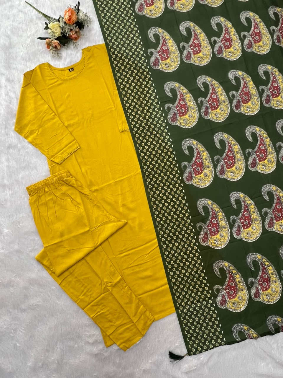 Regal Party Wear Cotton Embroidery Work Fancy  Straight Kurta With Trouser n Dupatta Set