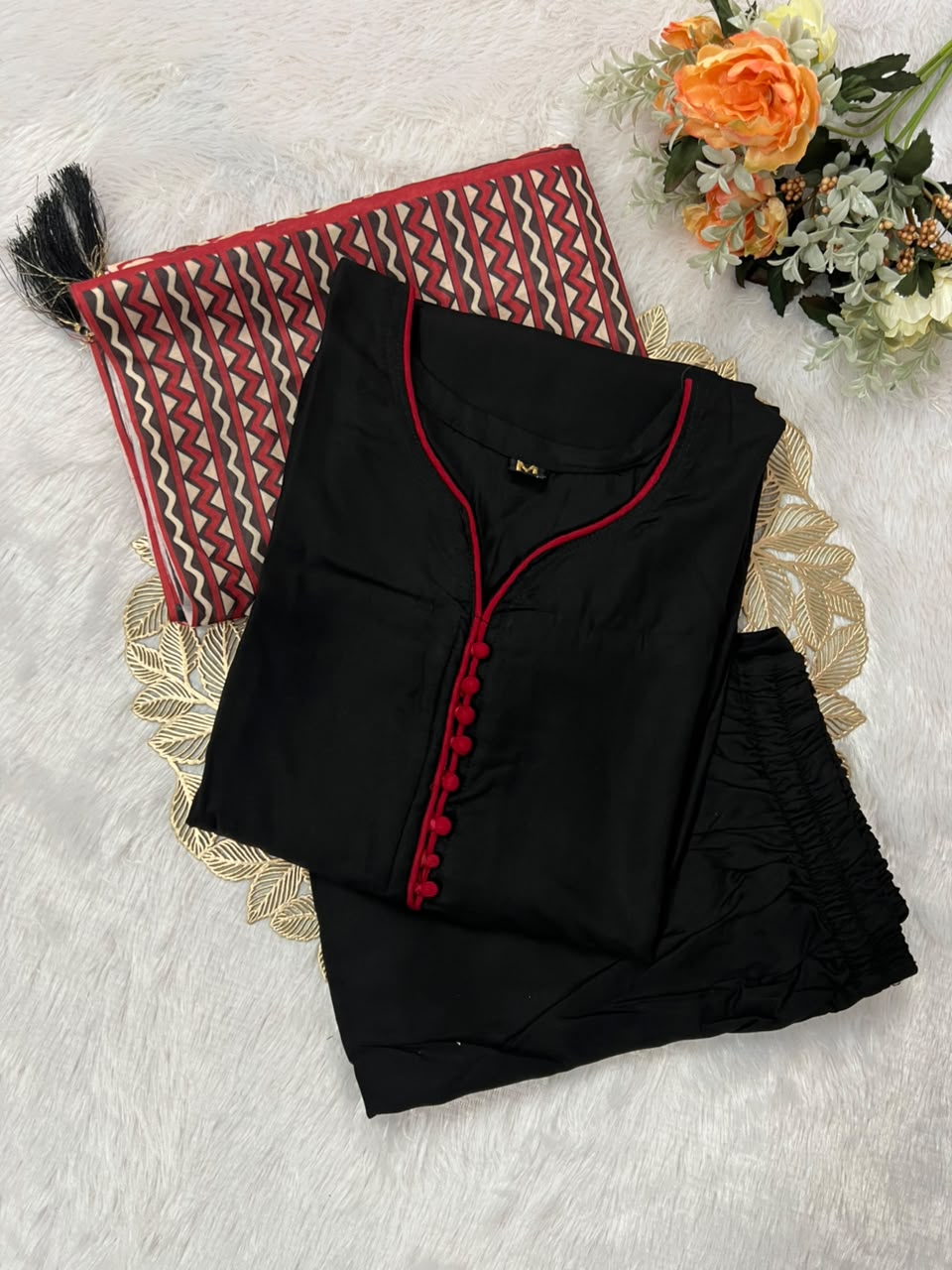 Regal Party Wear Cotton Embroidery Work Fancy  Straight Kurta With Trouser n Dupatta Set