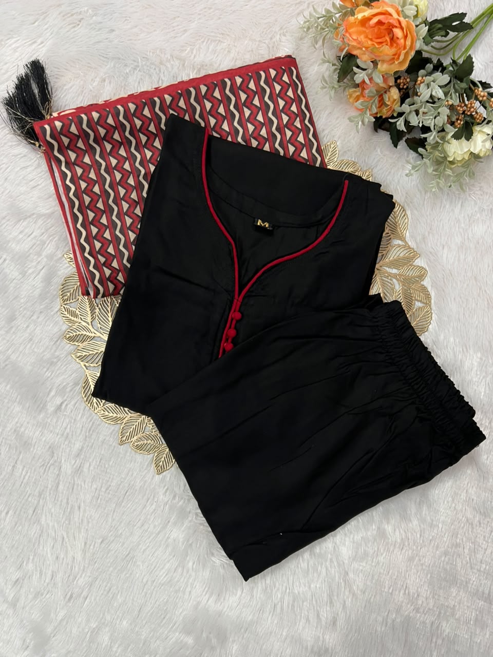 Regal Party Wear Cotton Embroidery Work Fancy  Straight Kurta With Trouser n Dupatta Set