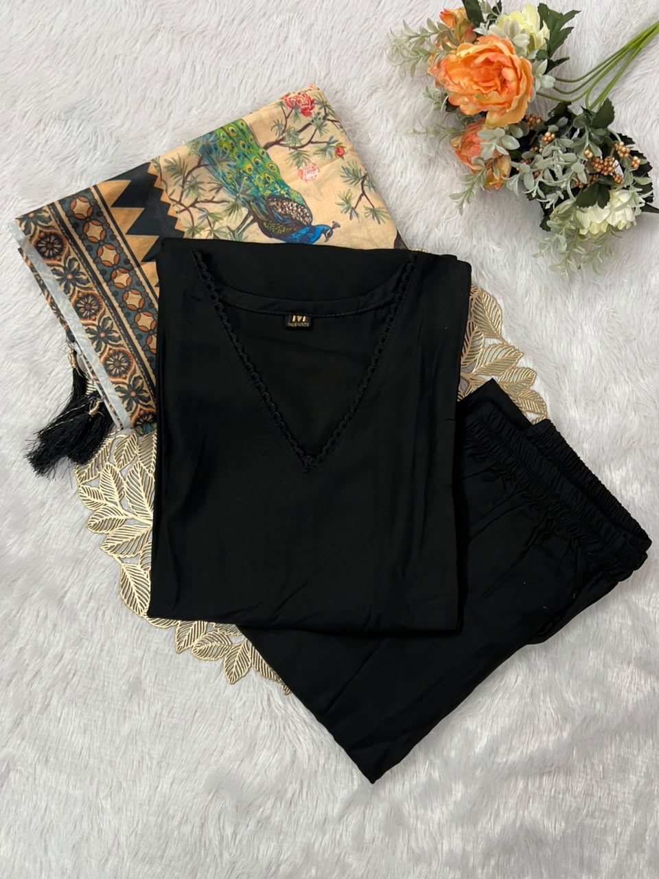 Regal Party Wear Cotton Embroidery Work Fancy  Straight Kurta With Trouser n Dupatta Set