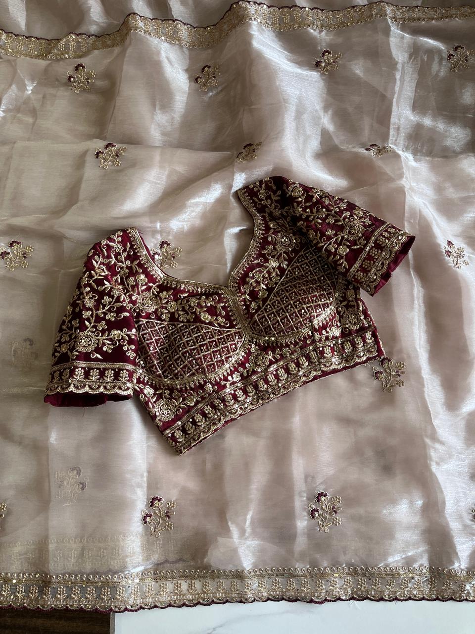 Alverina Wedding Wear Silk Embroidery n Thread Work Fancy Saree With Unstitched Blouse Piece