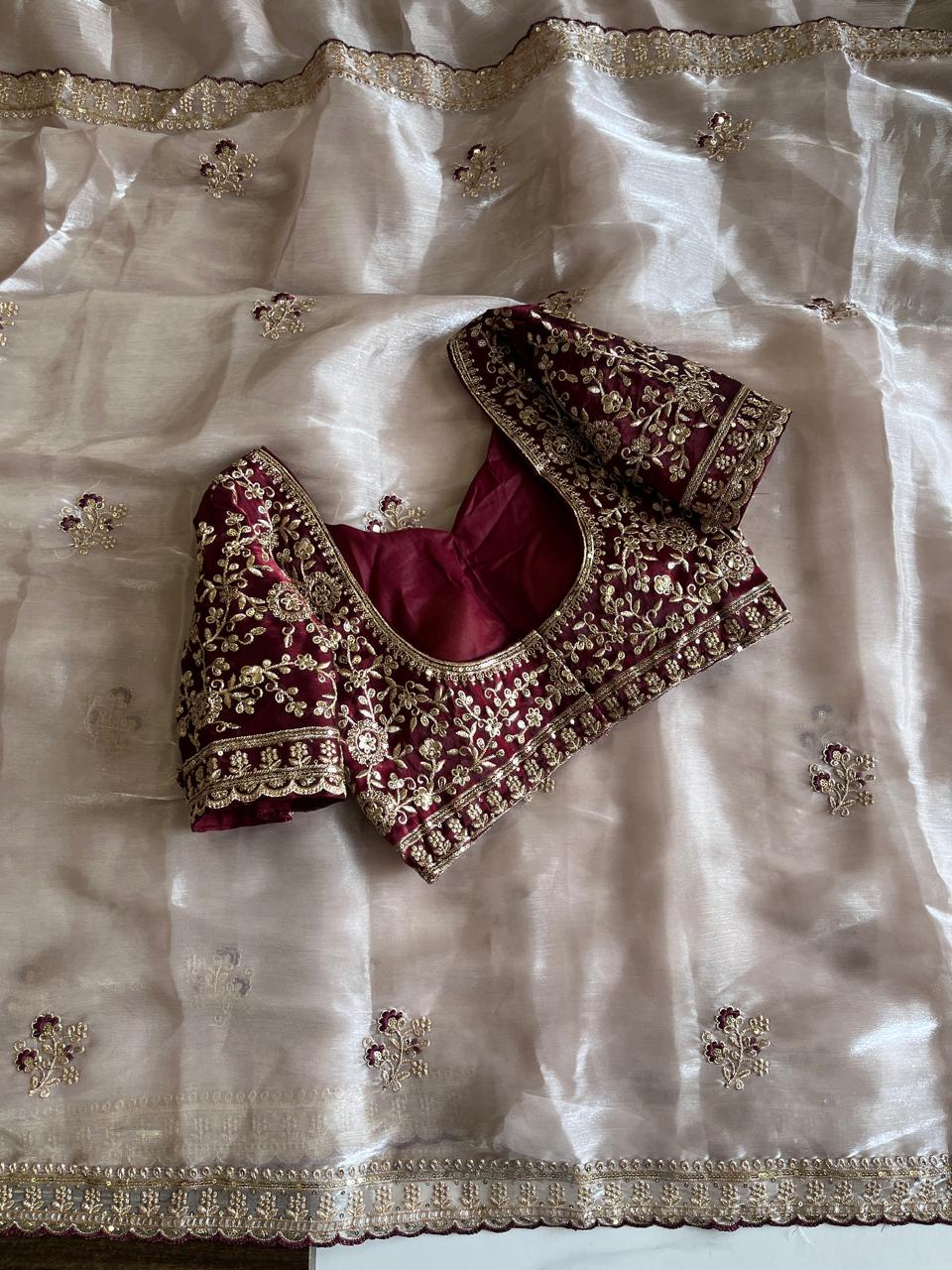 Alverina Wedding Wear Silk Embroidery n Thread Work Fancy Saree With Unstitched Blouse Piece