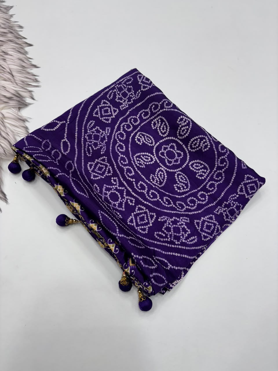 Captivating Function Wear Satin Silk Ajrak Printed Rich Pallu n Tussels Work Fancy Saree With Blouse Piece