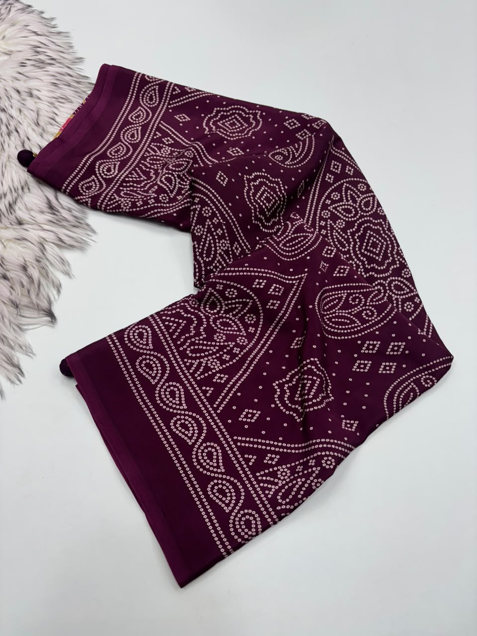 Traditional Party Wear Satin Silk Ajrak Printed Rich Pallu n Tussels Work Fancy Saree With Blouse Piece