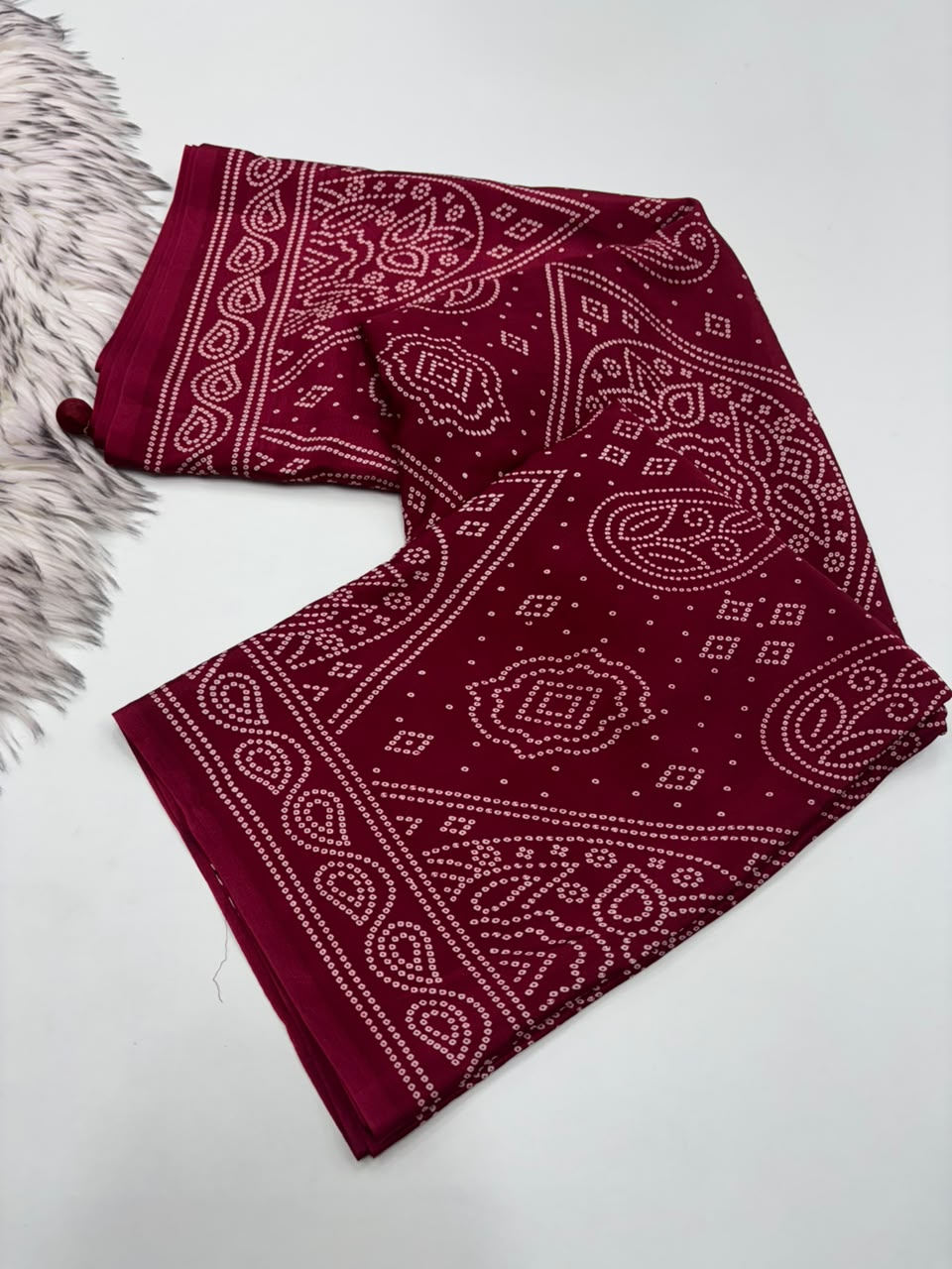 Traditional Party Wear Satin Silk Ajrak Printed Rich Pallu n Tussels Work Fancy Saree With Blouse Piece