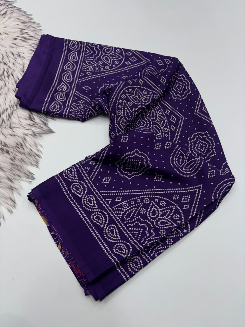 Traditional Party Wear Satin Silk Ajrak Printed Rich Pallu n Tussels Work Fancy Saree With Blouse Piece