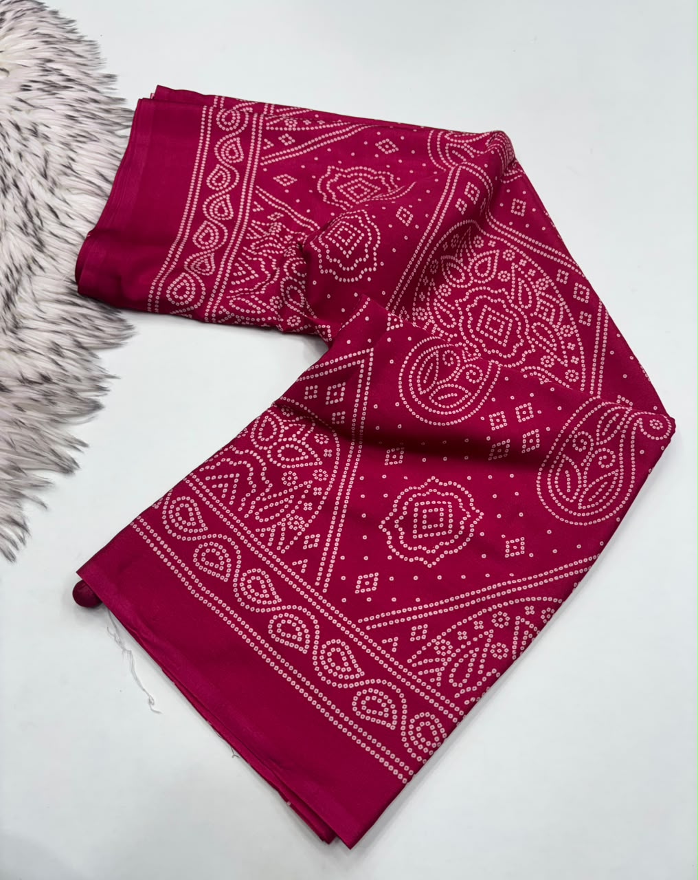 Traditional Party Wear Satin Silk Ajrak Printed Rich Pallu n Tussels Work Fancy Saree With Blouse Piece