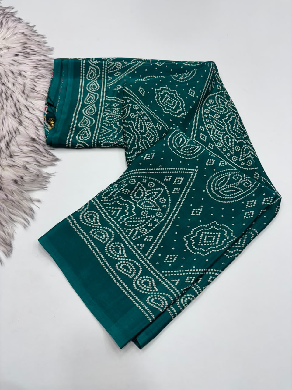 Traditional Party Wear Satin Silk Ajrak Printed Rich Pallu n Tussels Work Fancy Saree With Blouse Piece