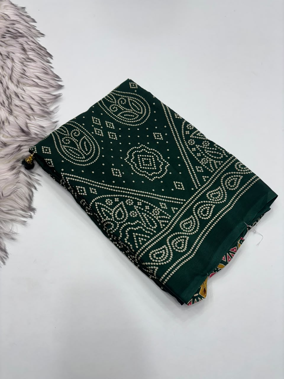 Traditional Party Wear Satin Silk Ajrak Printed Rich Pallu n Tussels Work Fancy Saree With Blouse Piece