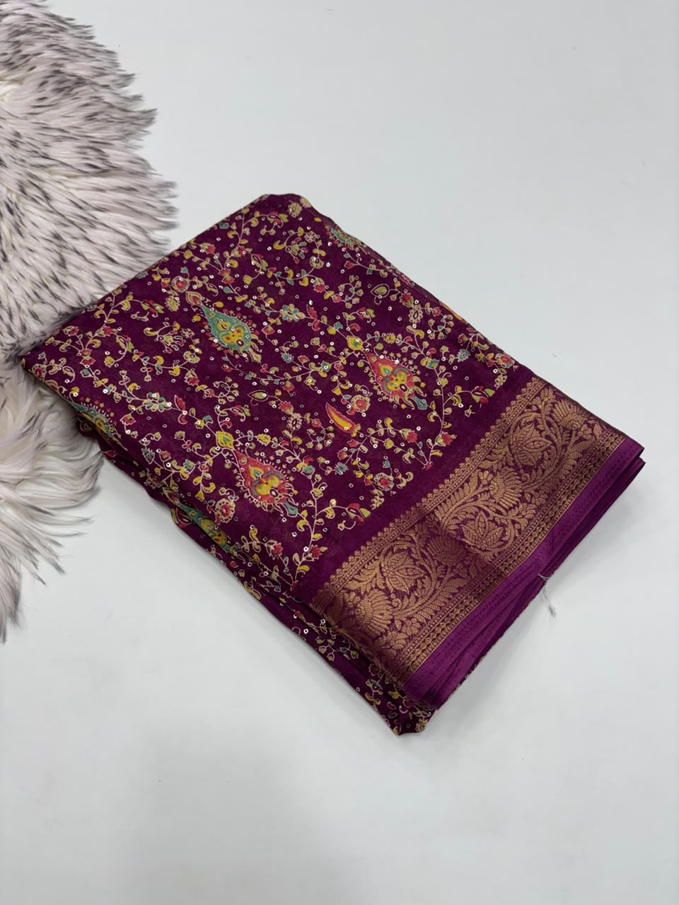 Scrupulous Party Wear Soft Dola Silk Print Design Sequence Work Jacquard Border Fancy Saree With Blouse Piece