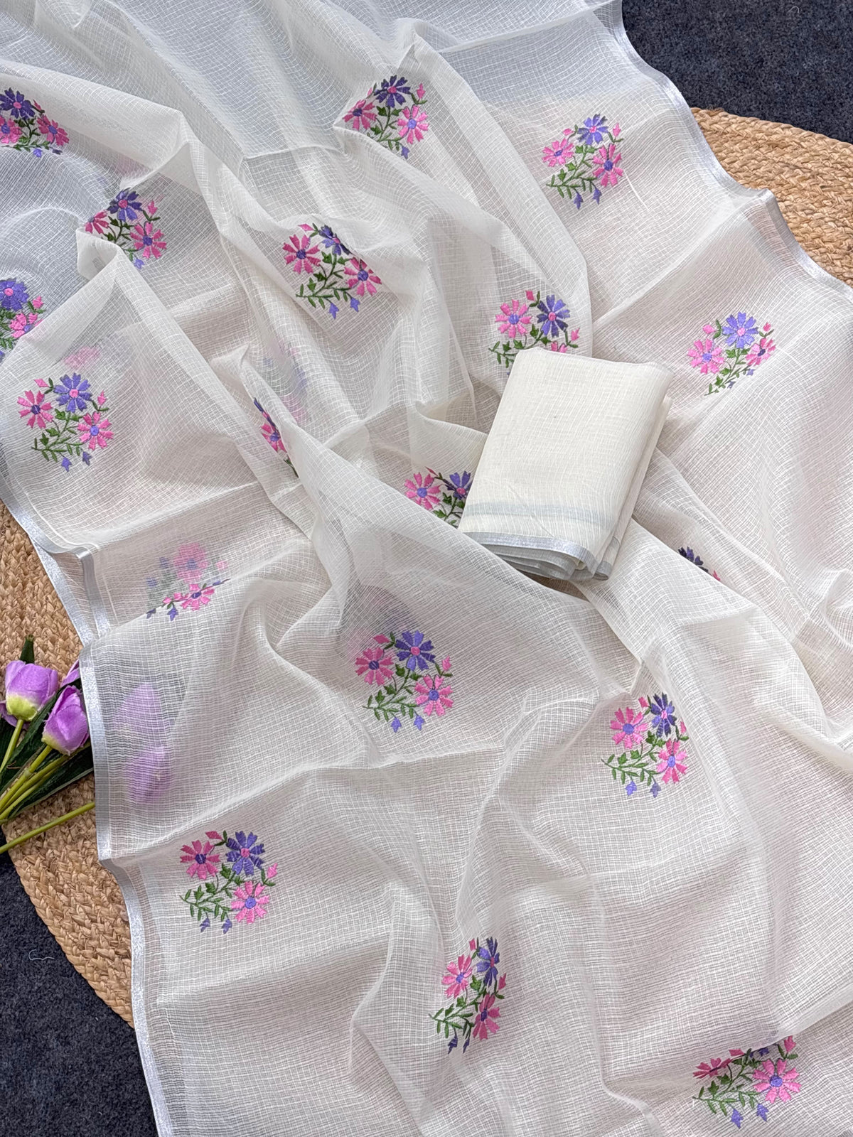 Evocative Festive Wear Soft Kota Doriya Embroidery n Thread Work Fancy Saree With Blouse Piece