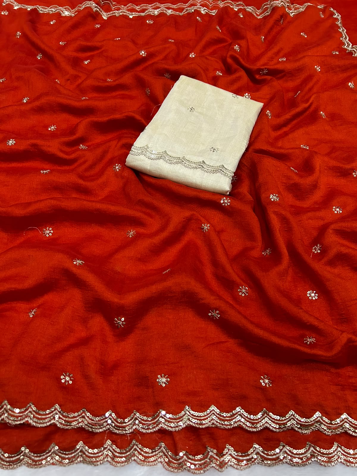 Gratifying Function Wear Silk Embroidery n Sequence Work Fancy Saree With Blouse Piece