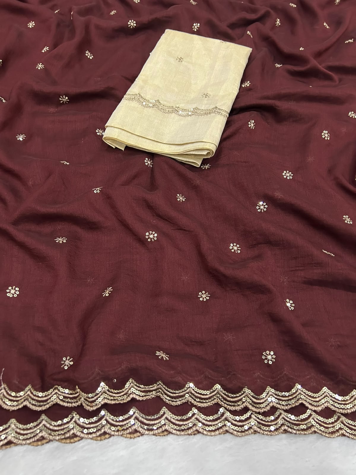Gratifying Function Wear Silk Embroidery n Sequence Work Fancy Saree With Blouse Piece