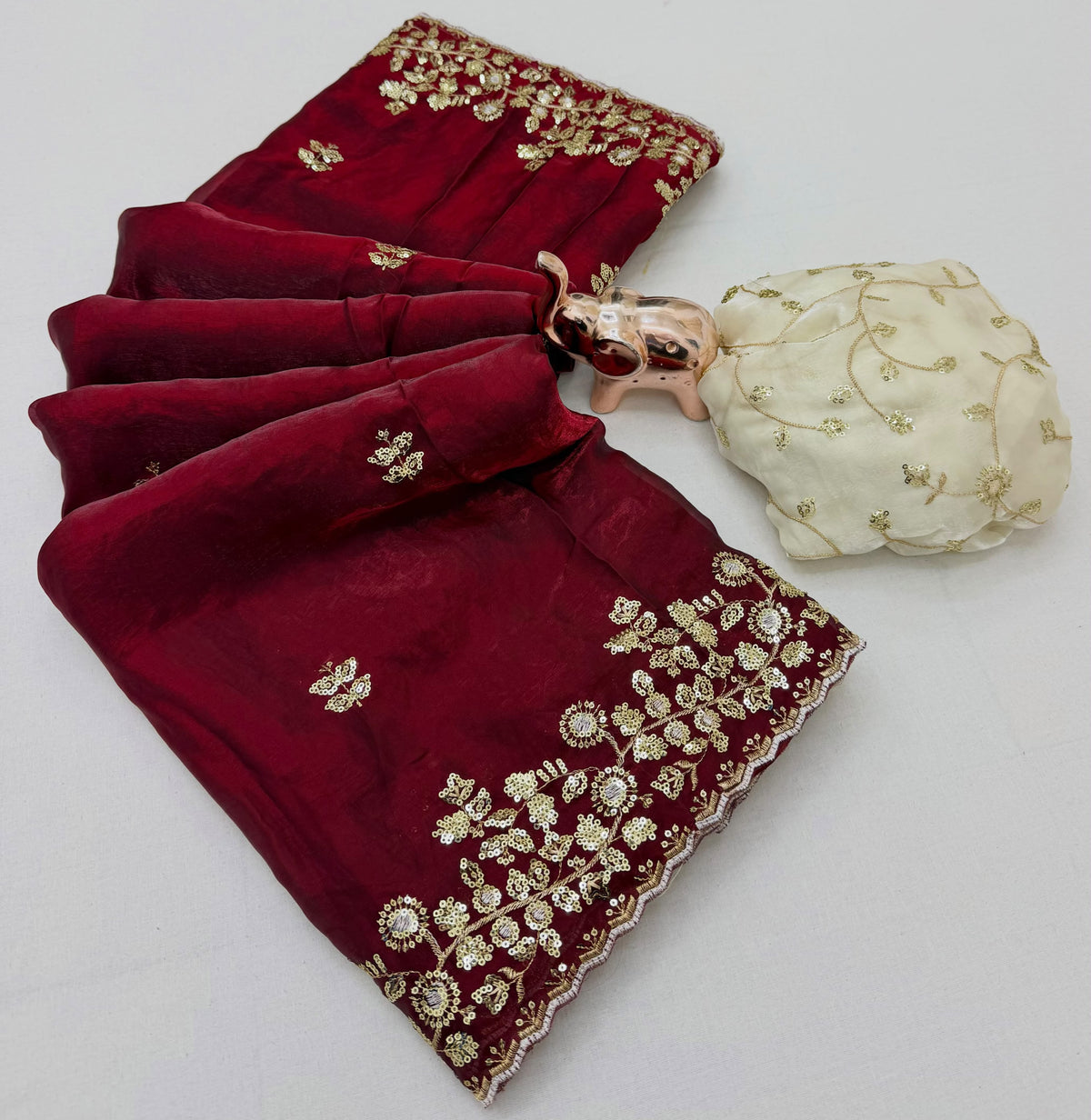 Heritage Wedding Wear Silk Embroidery n Sequence Work Fancy Saree With Contrast Blouse Piece