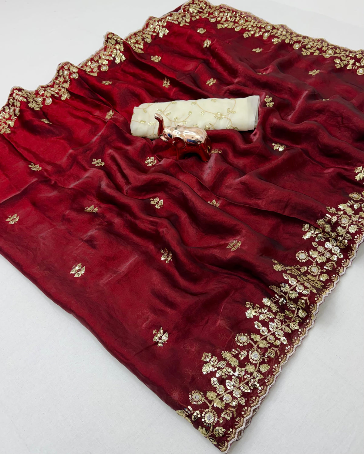 Heritage Wedding Wear Silk Embroidery n Sequence Work Fancy Saree With Contrast Blouse Piece