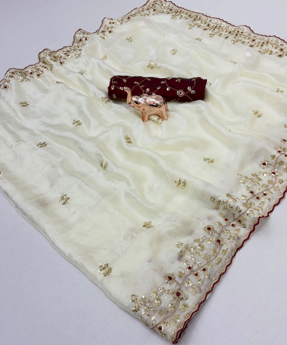 Heritage Wedding Wear Silk Embroidery n Sequence Work Fancy Saree With Contrast Blouse Piece
