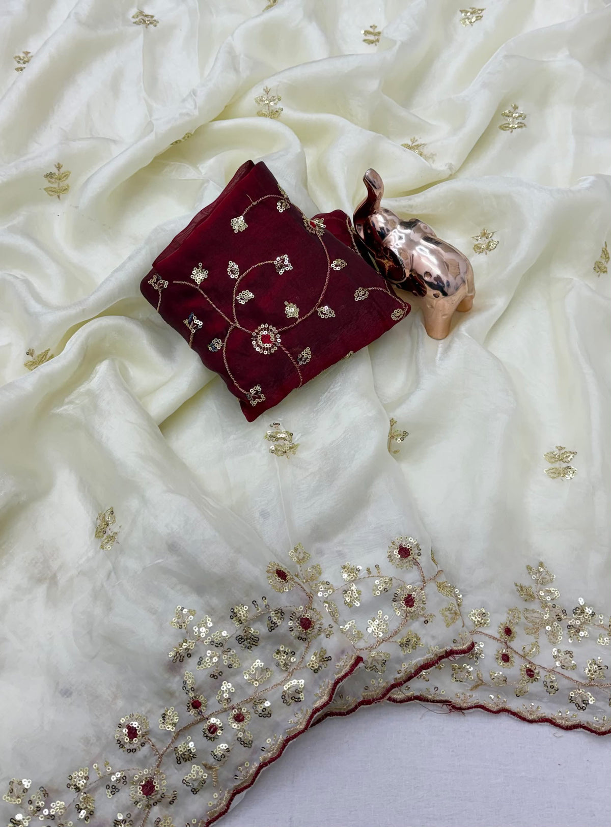 Heritage Wedding Wear Silk Embroidery n Sequence Work Fancy Saree With Contrast Blouse Piece
