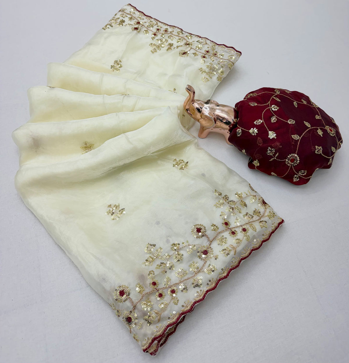 Heritage Wedding Wear Silk Embroidery n Sequence Work Fancy Saree With Contrast Blouse Piece