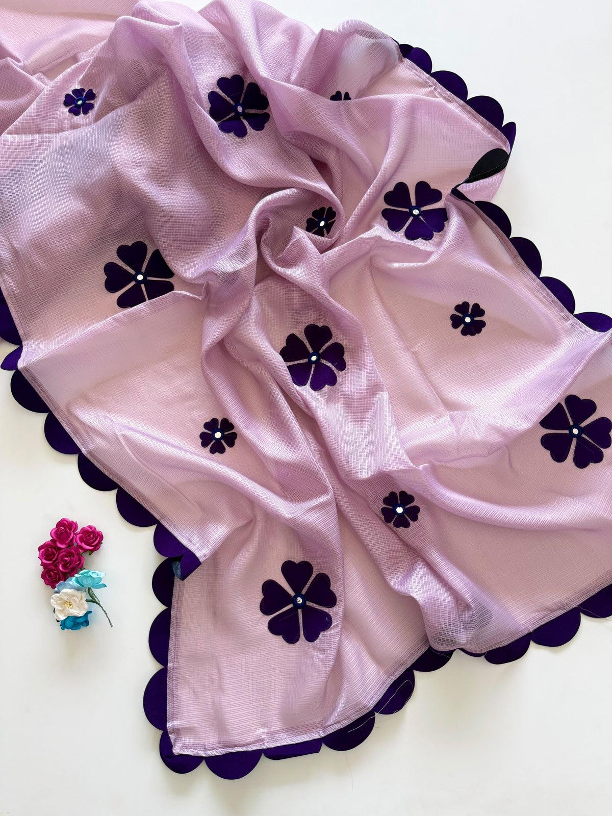 Blossom Festive Wear Kotadoriya Beautiful Flower Work Designer Saree With Blouse Piece
