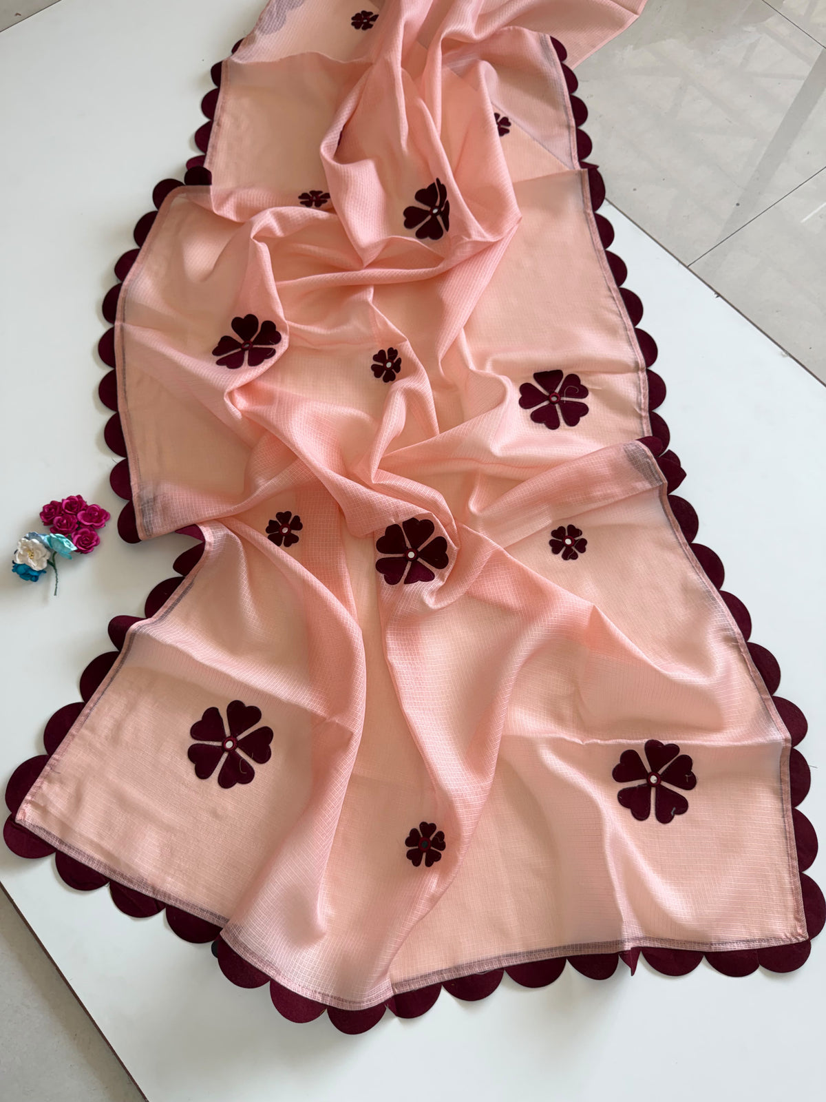 Blossom Festive Wear Kotadoriya Beautiful Flower Work Designer Saree With Blouse Piece
