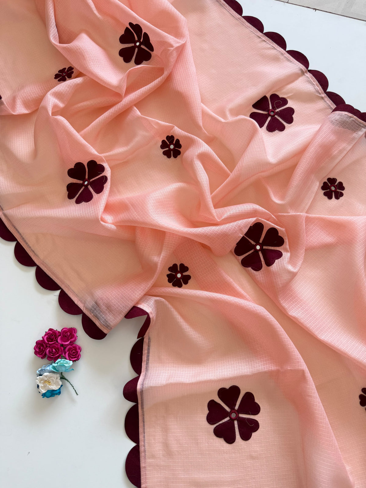 Blossom Festive Wear Kotadoriya Beautiful Flower Work Designer Saree With Blouse Piece