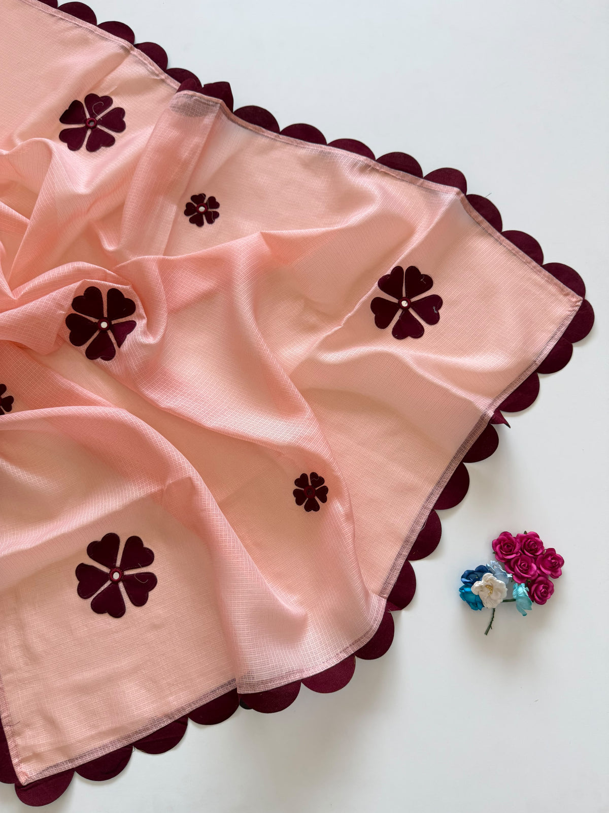 Blossom Festive Wear Kotadoriya Beautiful Flower Work Designer Saree With Blouse Piece