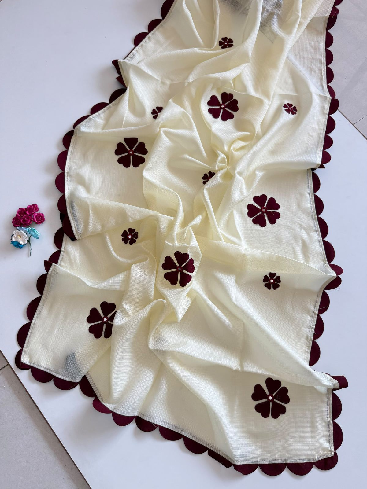 Blossom Festive Wear Kotadoriya Beautiful Flower Work Designer Saree With Blouse Piece