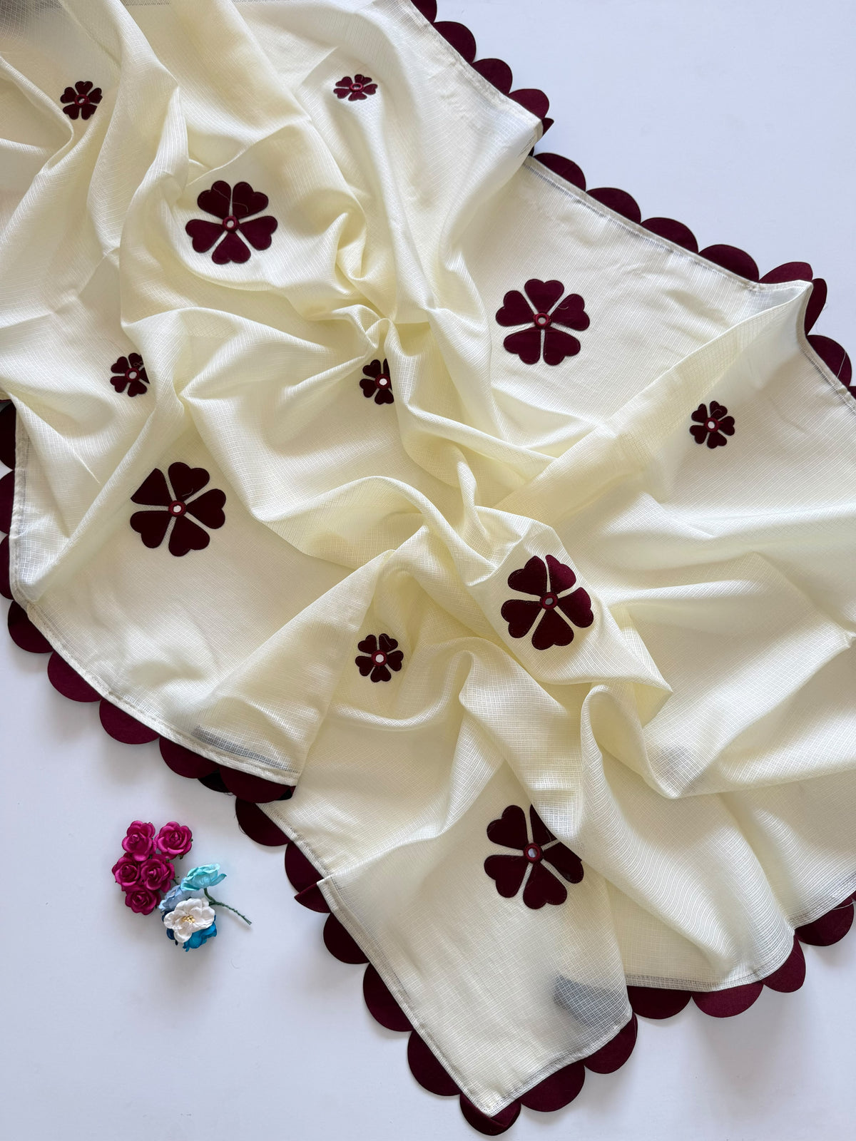 Blossom Festive Wear Kotadoriya Beautiful Flower Work Designer Saree With Blouse Piece